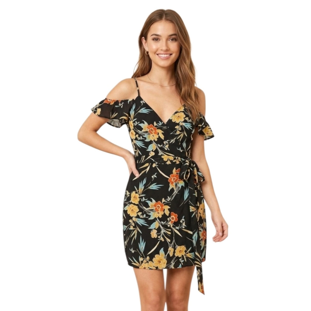 Love & Other Things Tropical Floral Chiffon Mini Dress Summer Vacation